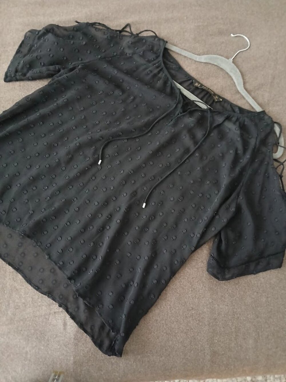 ZARA Semi Sheer Black Cold Shoulder Blouse - XS